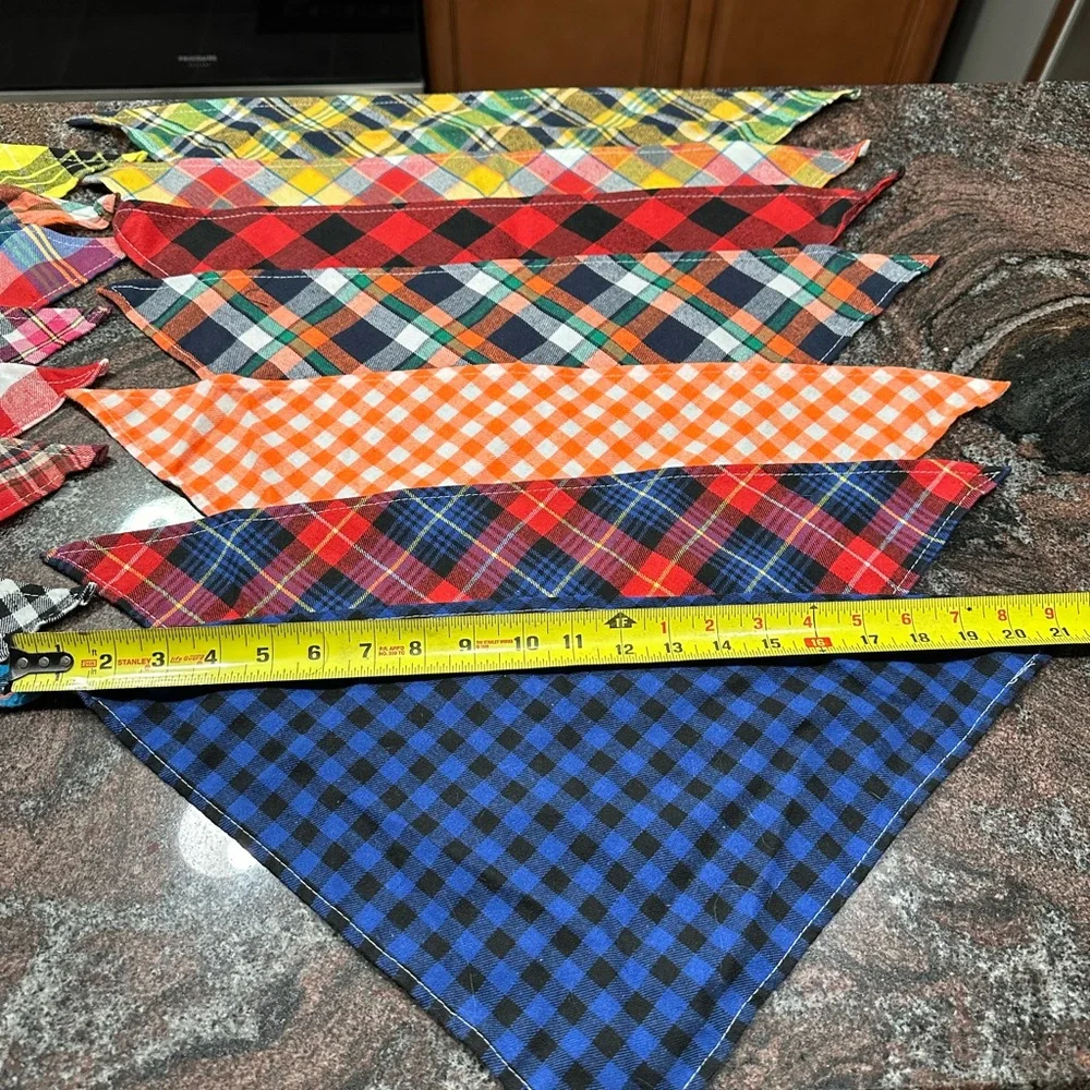 Set of 15 plaid dog bandanas
